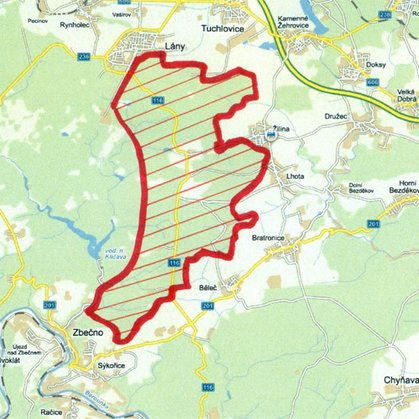 Mapa oblasti honitby Lánské lesy